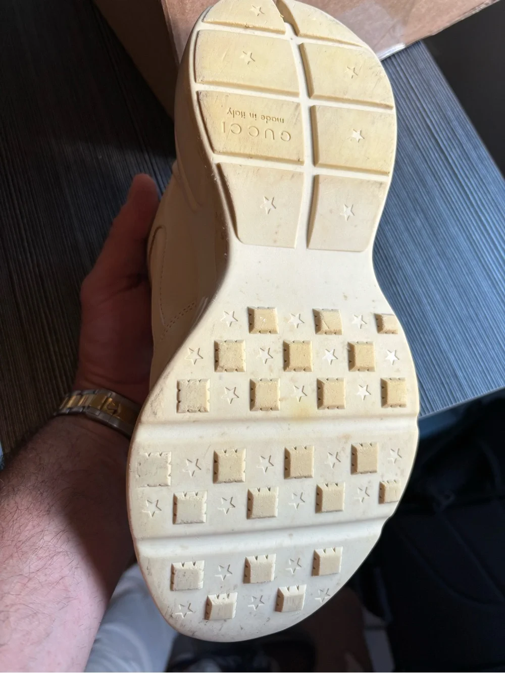 Gucci Men’s Cream Leather Chunky Sneakers